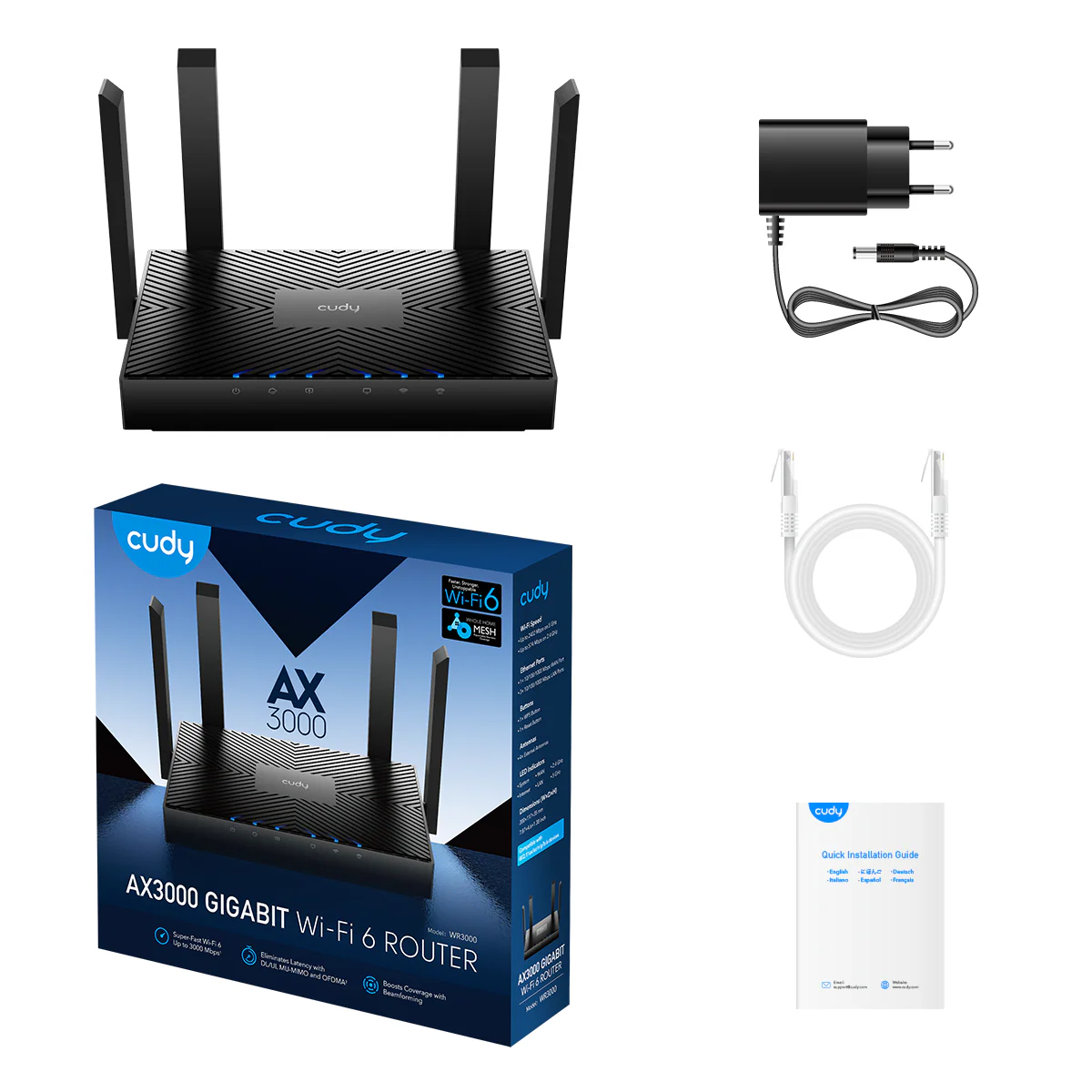 Cudy AX3000 WiFi 6 – 802.11ax Wireless Dual Band Gigabit Internet Router, VPN Compatible, MU-MIMO, Wire Guard,  Mesh WR3000