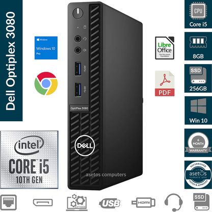 Dell OptiPlex 3080 Micro Desktop PC, Intel Core i5 10th Gen, 8GB RAM, 256GB NVMe SSD, Mini Business Computer