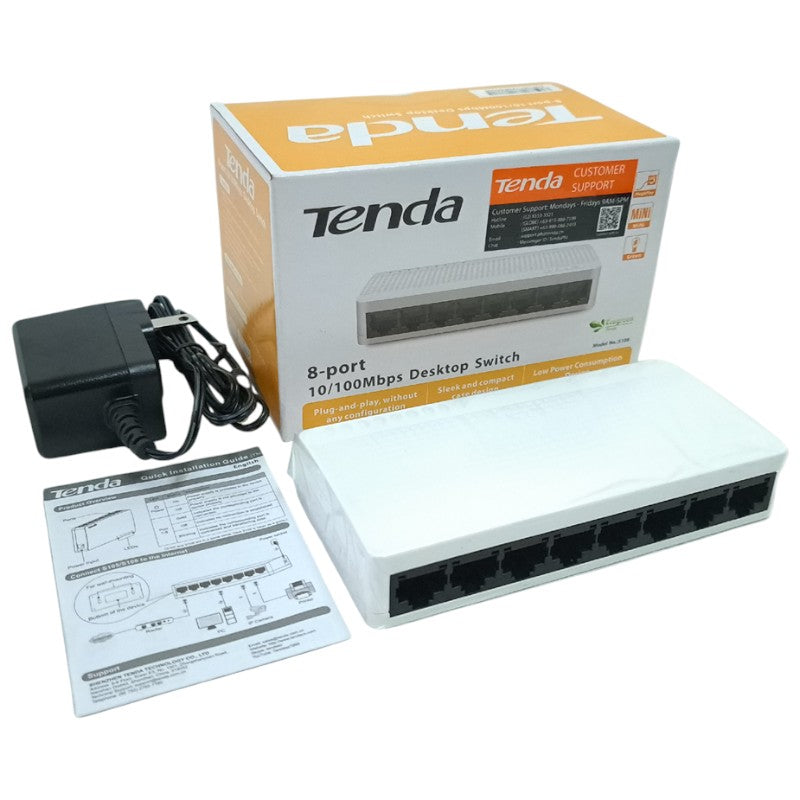 Tenda S108 8-Port 10/100Mbps Fast Ethernet Network Switch (Mini Desktop LAN Switch)