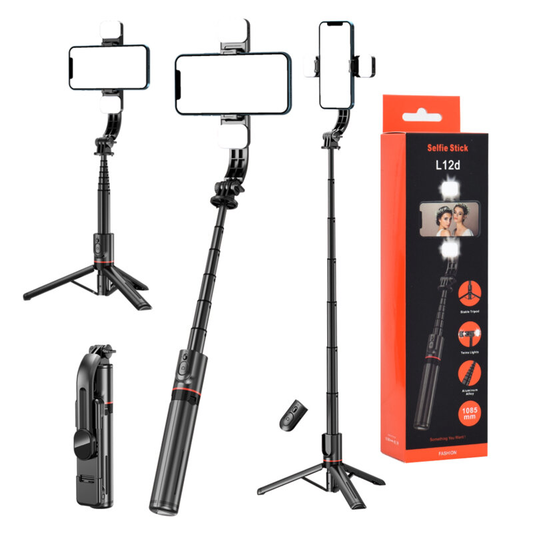 L12D Selfie Stick Tripod with LED Light – Bluetooth Remote (1095mm)