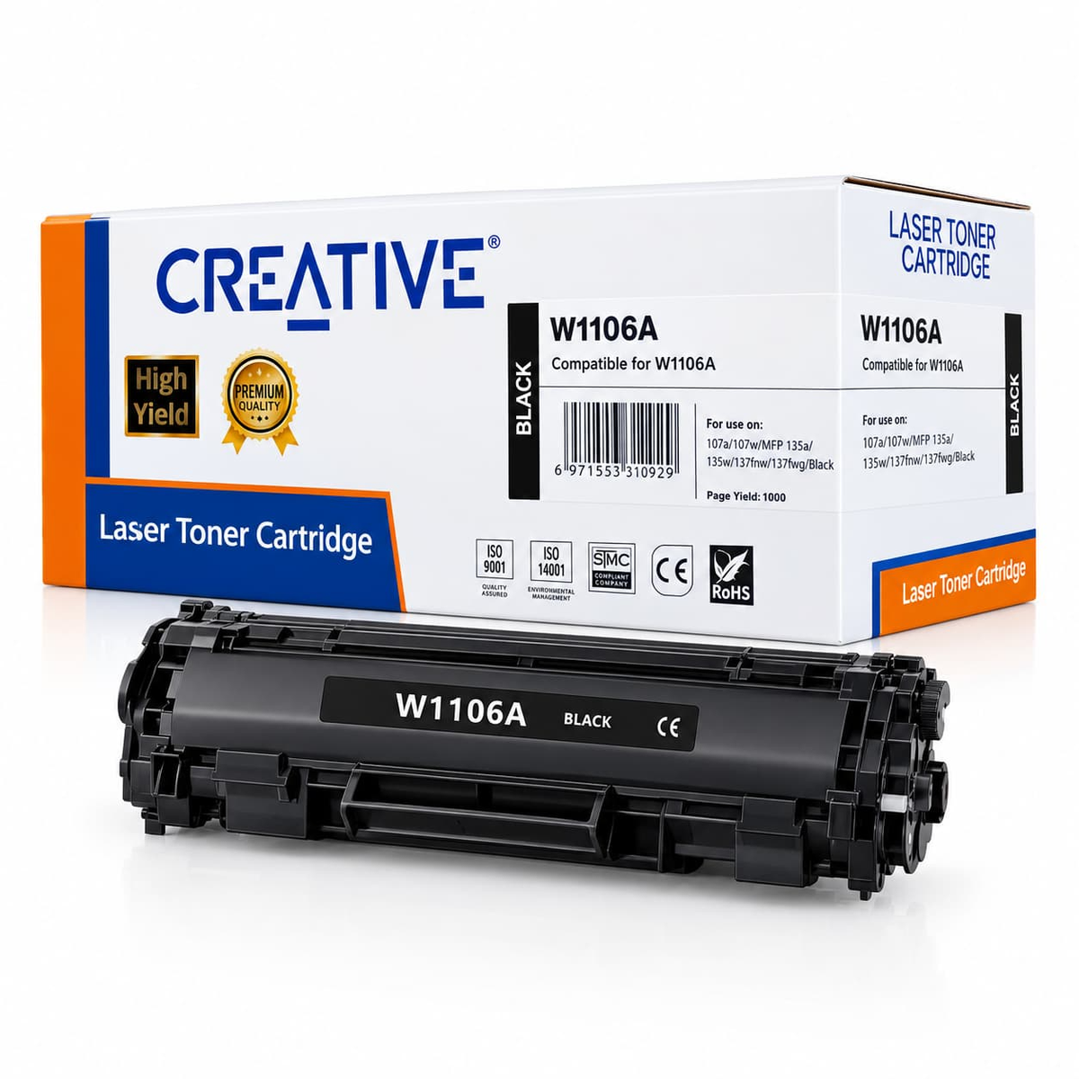 Creative W1106A (106A) Compatible Black Laser Toner Cartridge for HP LaserJet 107 / 135 / 137