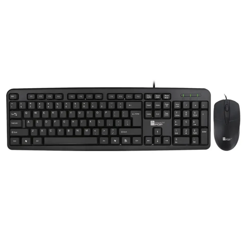 lebbuy Mouschi POP full-size black wired USB keyboard and matching mouse combo for desktop computing