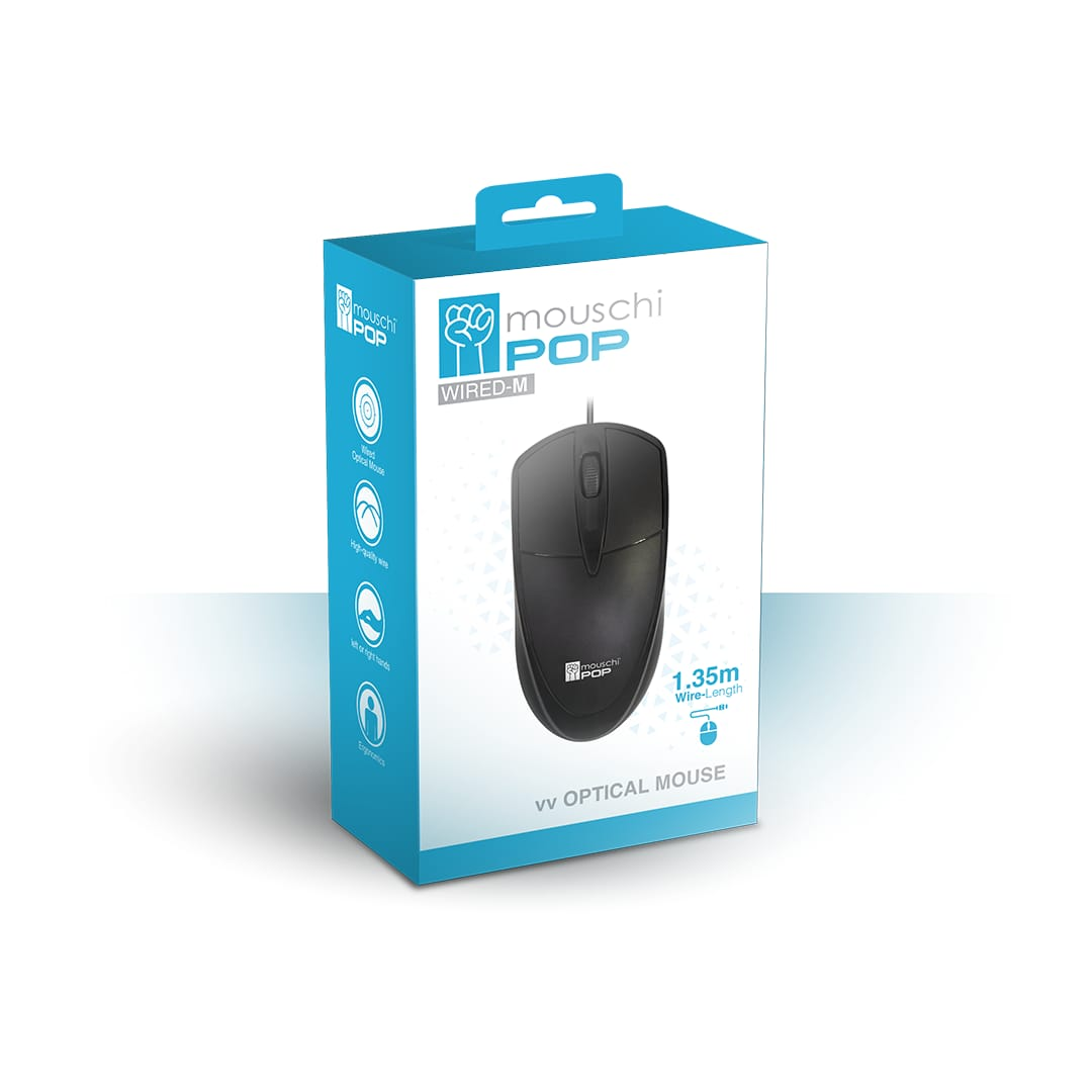 Mouschi POP Wired USB Optical Mouse - Black