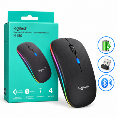 Logitech M150 Rechargeable Dual-Mode Bluetooth & 2.4GHz Wireless Slim Mouse