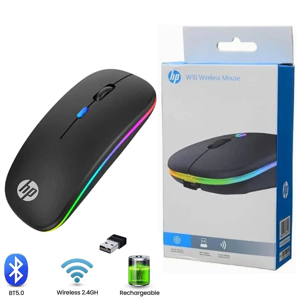 HP W10 RGB Rechargeable Type-C Dual-Mode Bluetooth & 2.4GHz Wireless Slim Mouse