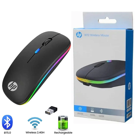HP W10 RGB Rechargeable Type-C Dual-Mode Bluetooth & 2.4GHz Wireless Slim Mouse