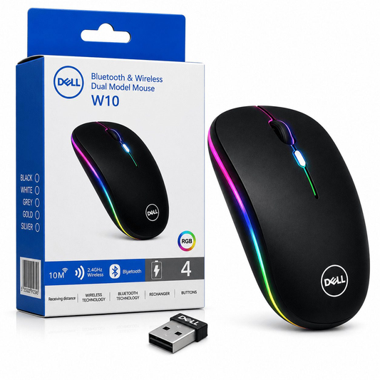 Dell W10 RGB Rechargeable Dual-Mode Bluetooth & 2.4GHz Wireless Slim Mouse