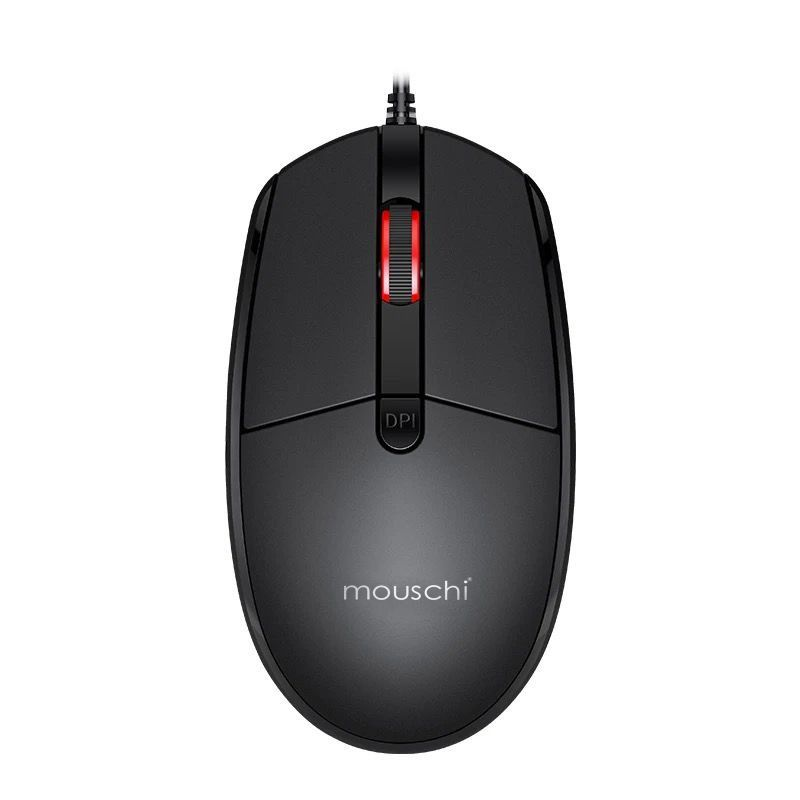 Mouschi Heavy-Duty Wired USB 2.0 Optical Mouse – Adjustable 1000/1200/1600 DPI, 1.8m Cable