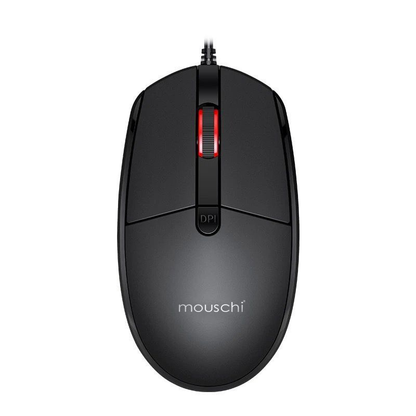 Mouschi Heavy-Duty Wired USB 2.0 Optical Mouse – Adjustable 1000/1200/1600 DPI, 1.8m Cable