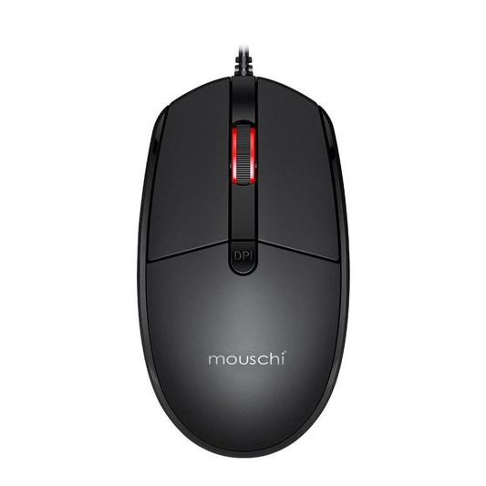 Mouschi Heavy-Duty Wired USB 2.0 Optical Mouse – Adjustable 1000/1200/1600 DPI, 1.8m Cable