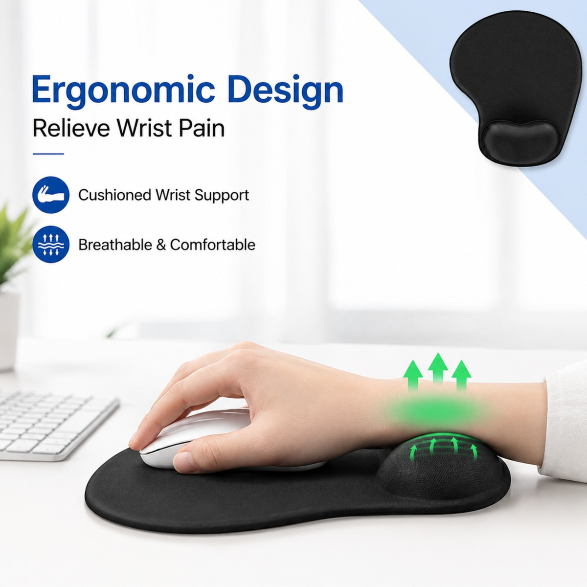 H-02 Ergonomic Mouse Pad with Gel Wrist Support – Black