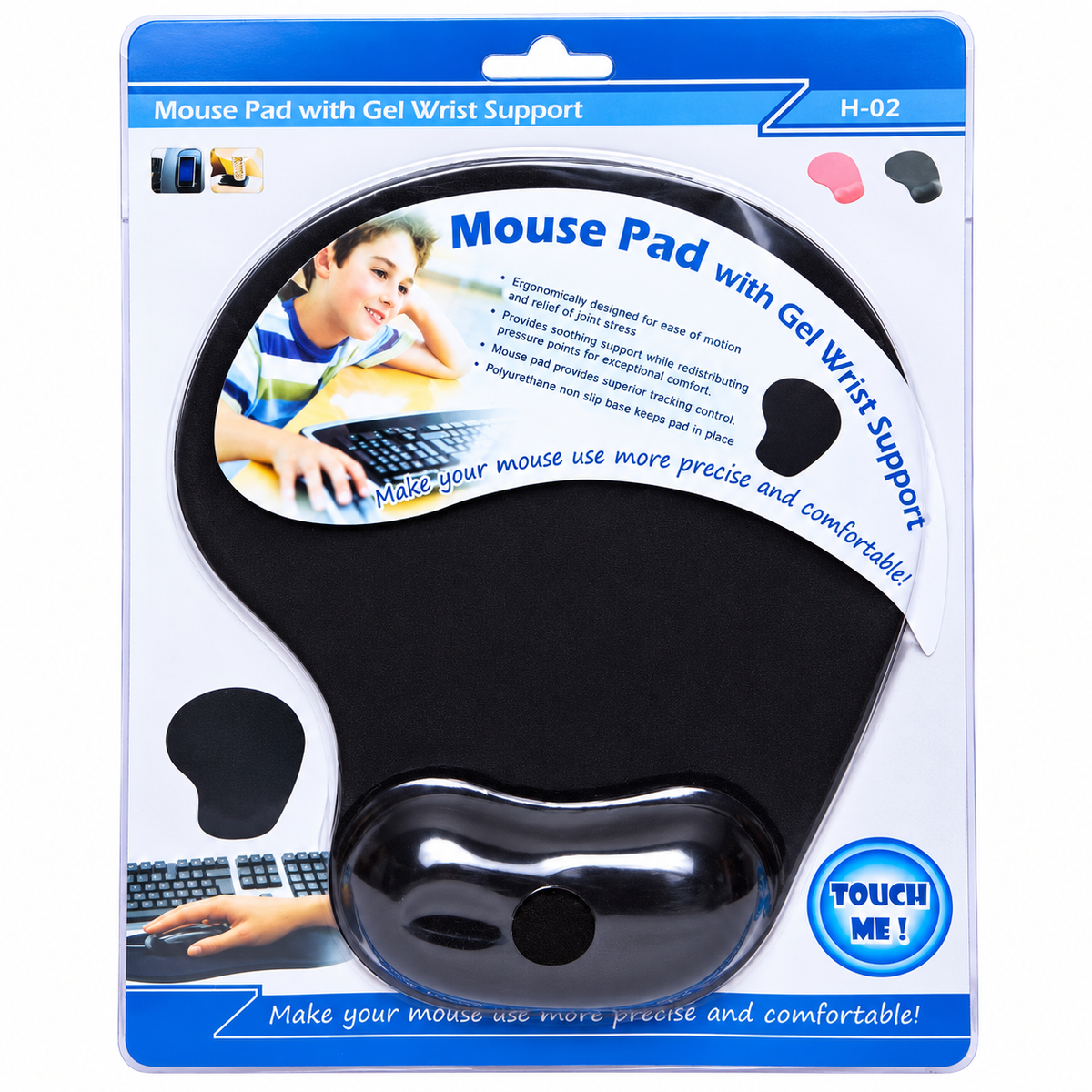 H-02 Ergonomic Mouse Pad with Gel Wrist Support – Black