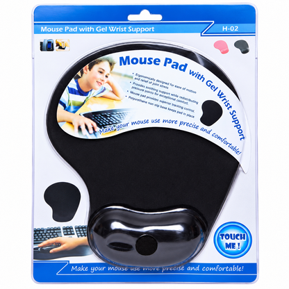 H-02 Ergonomic Mouse Pad with Gel Wrist Support – Black