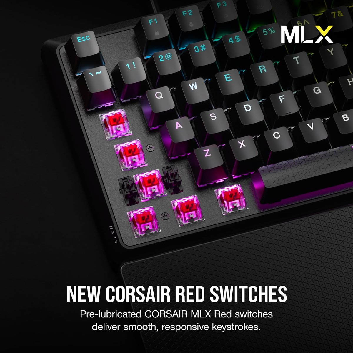 CORSAIR K70 CORE RGB Mechanical Wired Gaming Keyboard – MLX Red, Palm Rest, French FR – Pre-Owned Like New