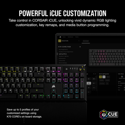 CORSAIR K70 CORE RGB Mechanical Wired Gaming Keyboard – MLX Red, Palm Rest, French FR – Pre-Owned Like New