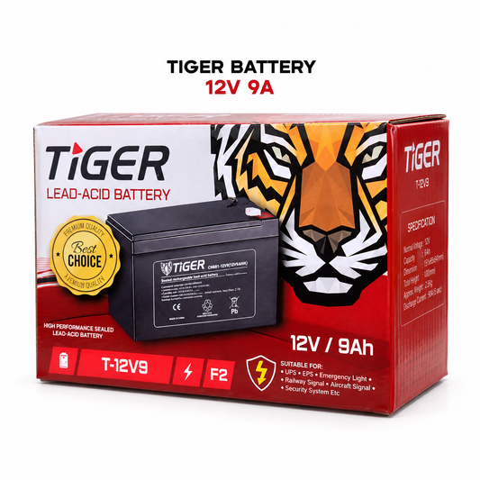 TIGER T-12V9 12V 9Ah Rechargeable Sealed Lead-Acid AGM Battery