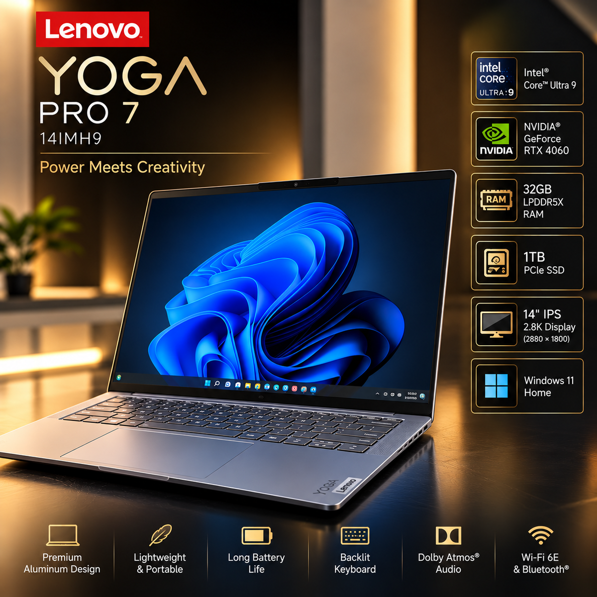 Lenovo Yoga Pro 7 14IMH9 – Core Ultra 9, RTX 4060, 32GB RAM, 1TB SSD – Open Box