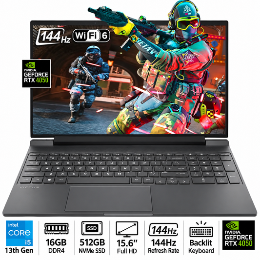 HP Victus 15.6" FHD Gaming Laptop – Intel Core i5 13th Gen, 16GB DDR4, 512GB NVMe SSD, RTX 4050, 144Hz