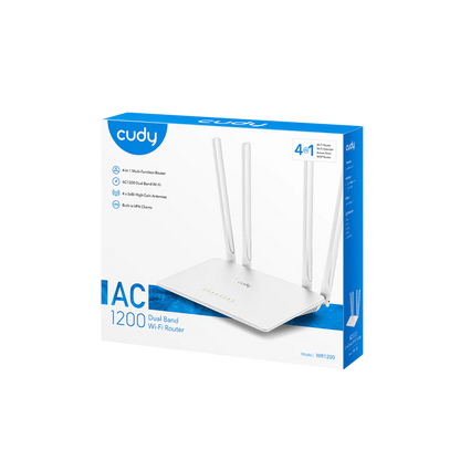 Cudy AC1200 Smart WiFi Router Extender, Access Point, WISP, 5GHz Dual Band, 10/100Mbps LAN, 4x5dBi Antennas, VPN, Guest WiFi, AP Mode, WR1200