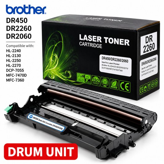 Brother DR-2260 DR-450 DR-2060 Compatible Imaging Drum Unit for HL-2130 HL-2240 HL-2250 HL-2270 DCP-7055 MFC-7360 MFC-7470D – Black