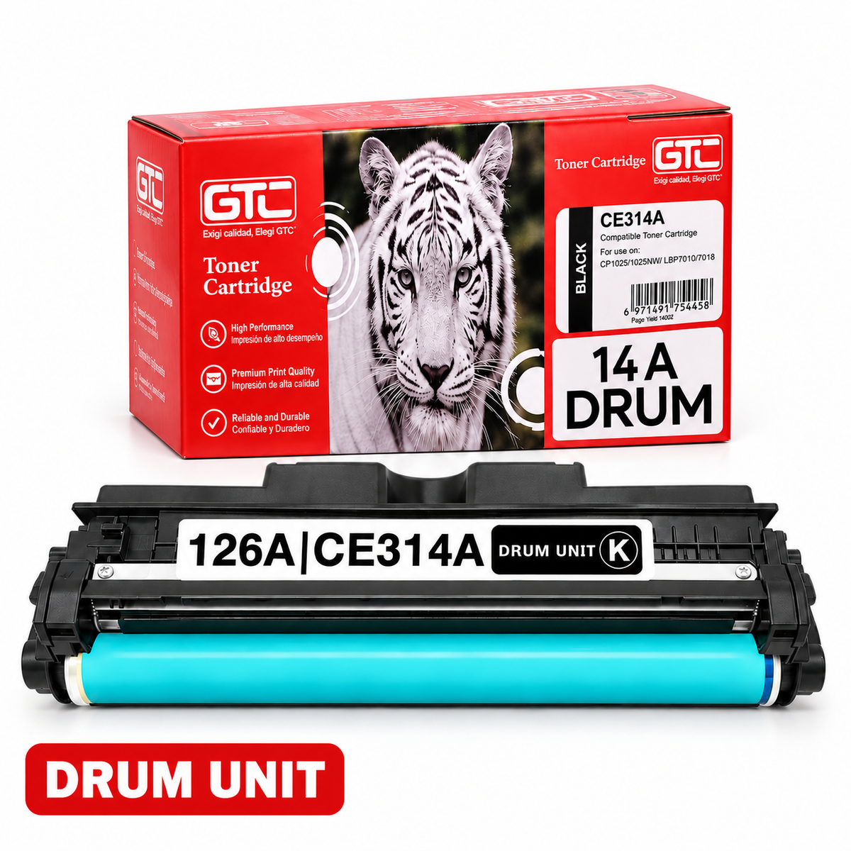 GTC CE314A 14A HP 126A Compatible Imaging Drum Unit for HP Color LaserJet CP1025 CP1025NW & Canon LBP7010 LBP7018 – Black – 14,000 Pages
