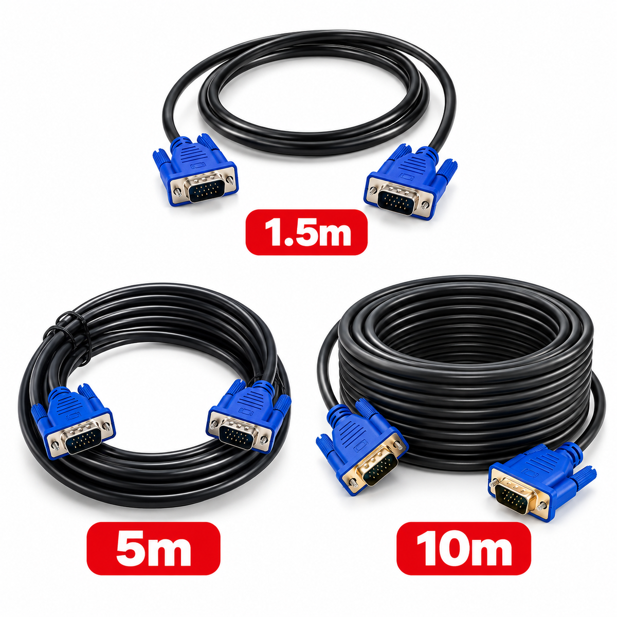 Vga To Vga Cable 1.5 M Support Pc,Monitor,Lcd,Led,Plasma,Projector,Tft, Black (1.5m / 5m / 10m )