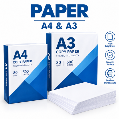 (A3, A4 & A5)  A4 Double A & Projecta Papers - A4, 80GSM, 5 Ream / Box – Multipurpose Printing & Writing Paper