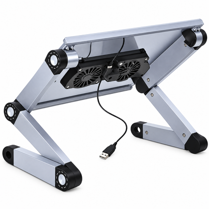 CROWN Micro CMLS-II6G Adjustable Laptop Cooling Stand Table with Dual USB Fans, Aluminum Foldable Height & Angle Adjustable Notebook Desk, Up to 17 Inch