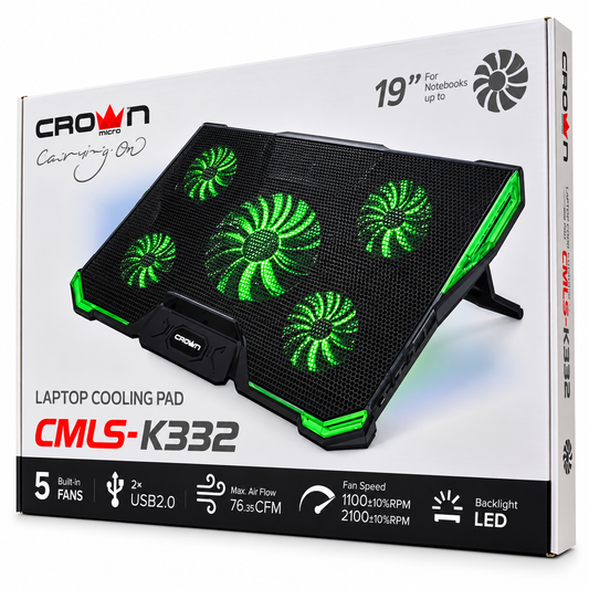 CROWN Micro CMLS-K332 Laptop Cooling Pad – 5 Fans, Up to 19 Inch
