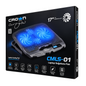 lebbuy CROWN Micro CMLS-01 laptop cooling pad with blue LED fans, metal mesh surface, and adjustable ergonomic stand.
