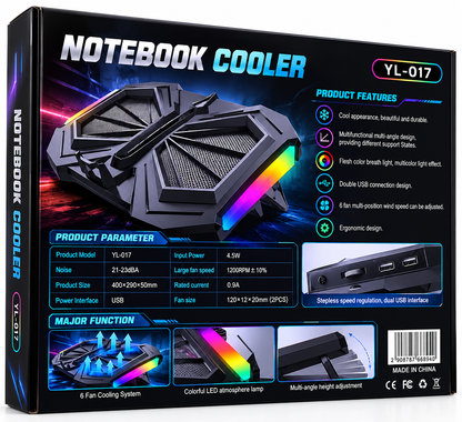 YL-017 Gaming Laptop Cooling Pad – 6 Fans, RGB Lighting, Dual USB