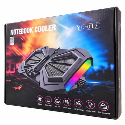 YL-017 Gaming Laptop Cooling Pad – 6 Fans, RGB Lighting, Dual USB