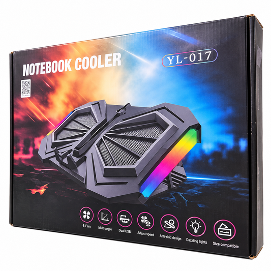 YL-017 Gaming Laptop Cooling Pad – 6 Fans, RGB Lighting, Dual USB