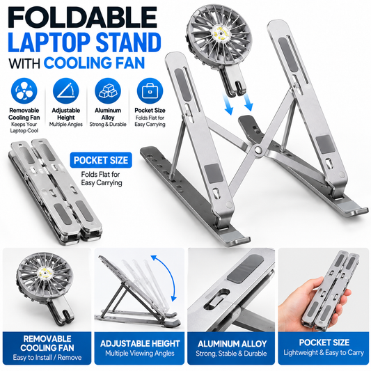Adjustable Foldable Laptop Stand with Detachable Cooling Fan