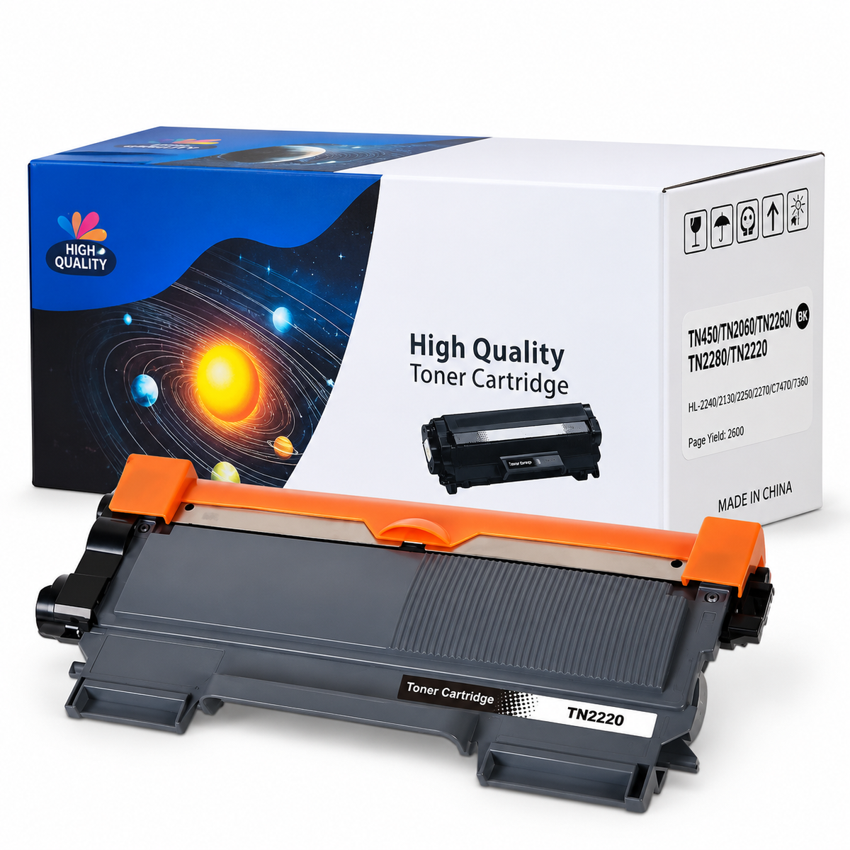 TN450 / TN2060 / TN2260 / TN2280 / TN2220 Black Toner Cartridge – Compatible Replacement for Brother HL-2240, HL-2130, HL-2250, HL-2270, DCP-7060 / 7470D – 2600 Pages