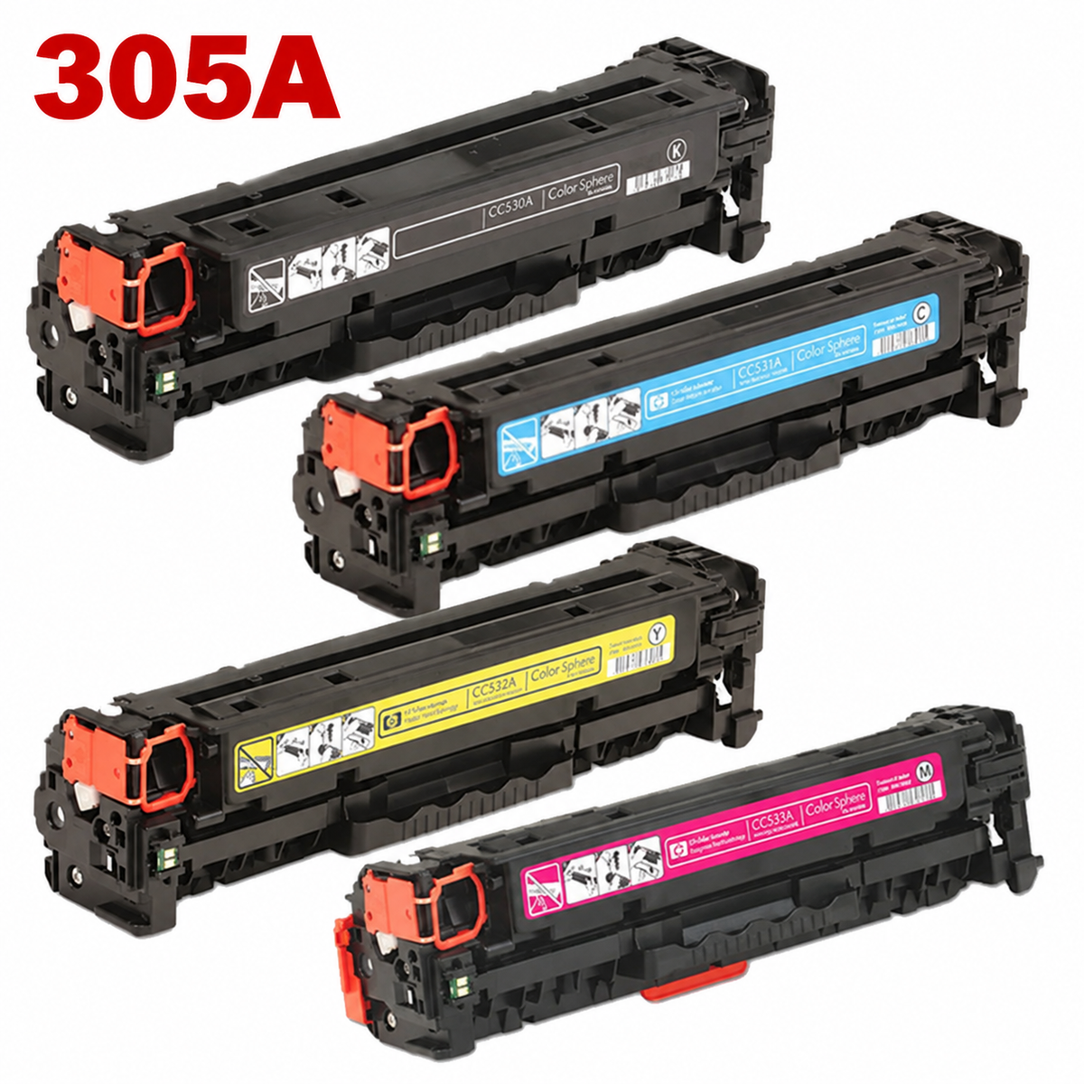 304A / 305A / 312A Compatible HP & Canon Toner Cartridges – CC530A–CC533A, CE410A–CE413A, CF380A–CF383A – Black Cyan Yellow Magenta