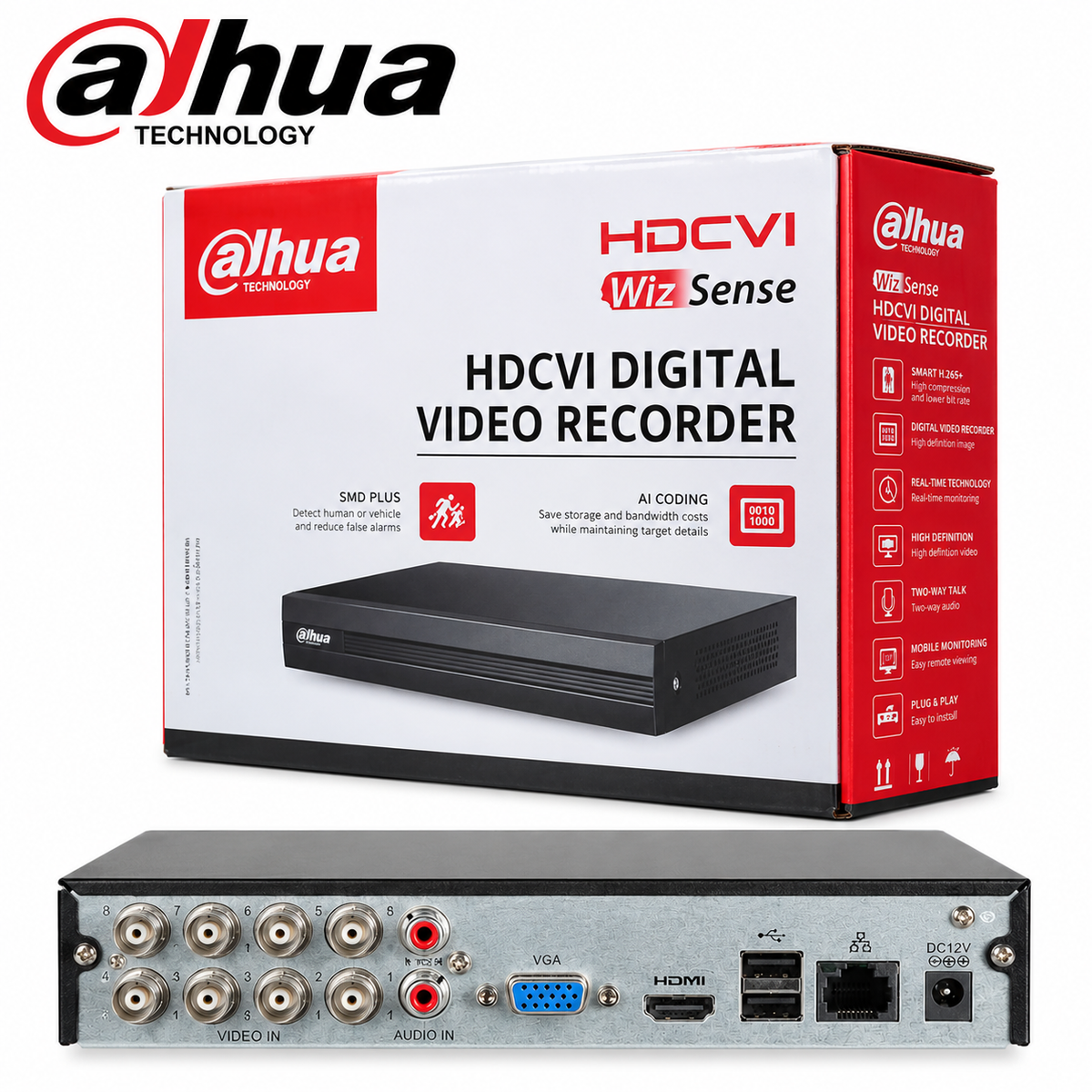 Dahua 8ch , 5MP DH-XVR1B08H-I/T 8-Channel 5MP HDCVI WizSense Digital Video Recorder (DVR) – Two-Way Talk, SMD Plus, 1 HDD Bay
