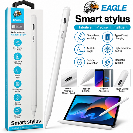 EAGLE Smart Stylus Capacitive Touch Pen – USB-C Rechargeable, Magnetic Attachment, Precision POM Tip, Up to 10 Hours Battery Life