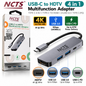 NCTS USB-C 4-in-1 HDMI Adapter – 4K 30Hz, 2 USB 3.0 Ports, 87W PD Charging, 5Gbps USB-C Hub, Gray