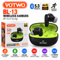 VOTWO BL-13 Bluetooth 5.3 True Wireless Sports Earbuds – Hi-Fi Audio, 4–5H Playback, 250mAh Charging Case, Black/Green