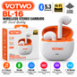 VOTWO BL-16 Bluetooth 5.3 Wireless Stereo Earbuds – Hi-Fi Audio, 4–5H Playback, 250mAh Charging Case, White & Orange