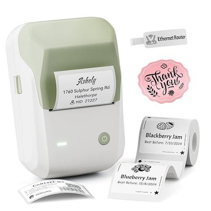 NIIMBOT B1 Smart Bluetooth Thermal Label Printer – Portable 1500mAh Rechargeable, iOS/Android, Green / Space Blue