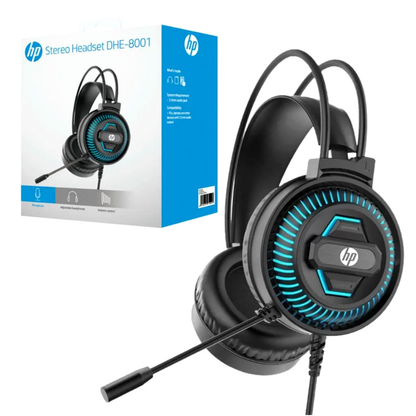 HP DHE-8001U Stereo Gaming Headset with Microphone – Over-Ear Adjustable Headphones, Volume Control, USB Connection, Black
