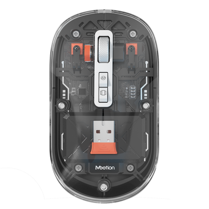 Meetion BTM005 MT-BTM005 Dual Mode Wireless Mouse – Bluetooth & 2.4GHz, 6 Buttons, 800–2400 DPI, Silent Button, Transparent Black