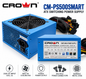 Crown CM-PS500SMART ATX PC Power Supply – Blue Metal PSU, Cooling Fan, 230V AC Input, Wired Power Connectors