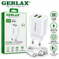 GERLAX GA-24 Dual USB Home Wall Charger 5V 2.1A with 1m Micro USB Cable – EU Plug, White