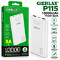 GERLAX P115 10000mAh Power Bank – 3A Charging, Dual USB-A & USB-C Ports, Slim Portable Battery, White