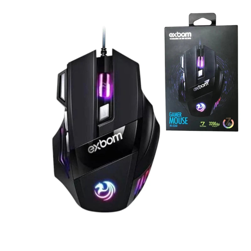 Exbom Gamer Mouse MS-G260 – 3200 DPI, 7 Buttons, 7-Color LED Lighting