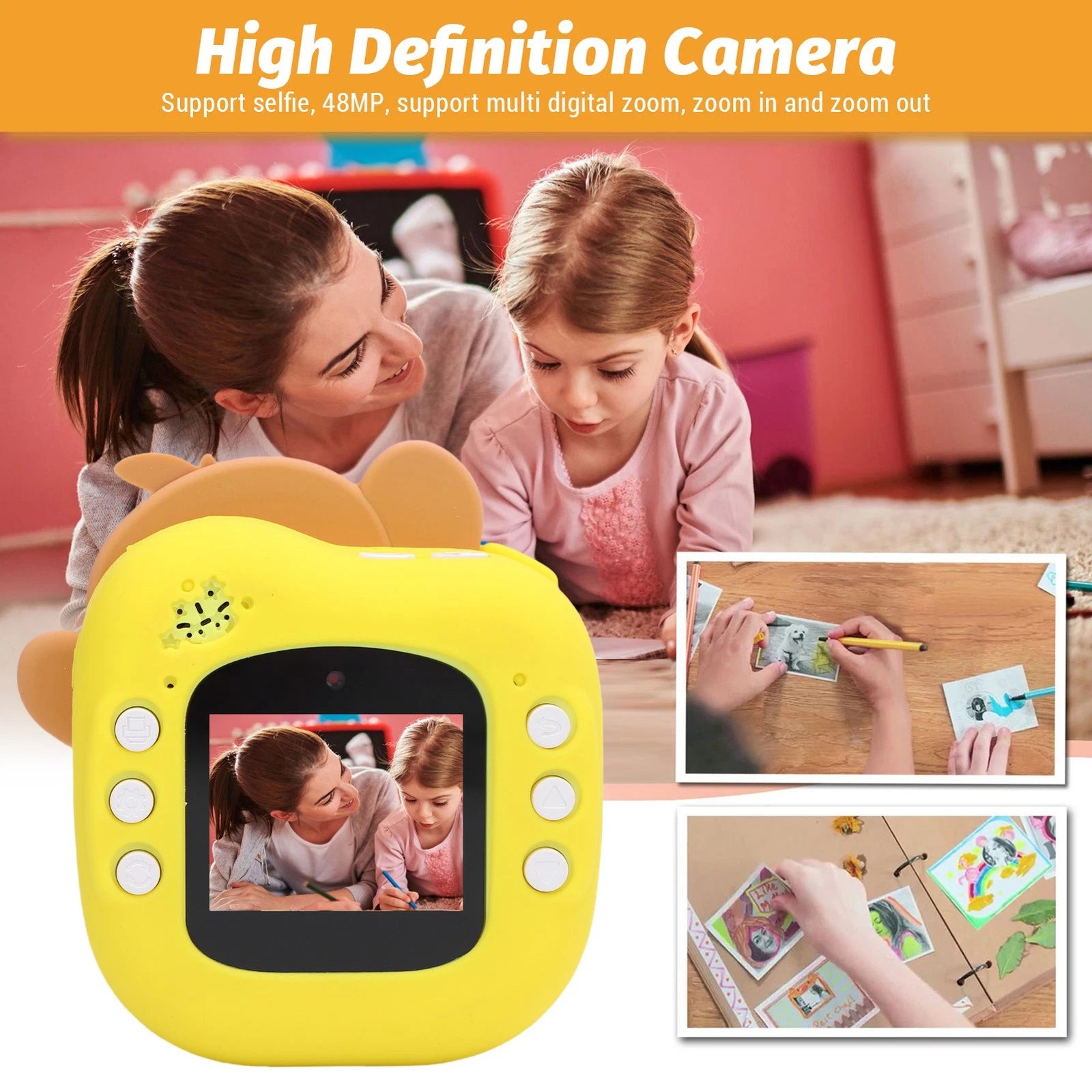 Instant Print Digital Camera 48MP FHD Cute Cartoon Monkey Thermal Instant Camera