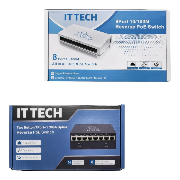 IT TECH Reverse PoE Switch (RPoE) All In All Out | 8-Port 10/100Mbps